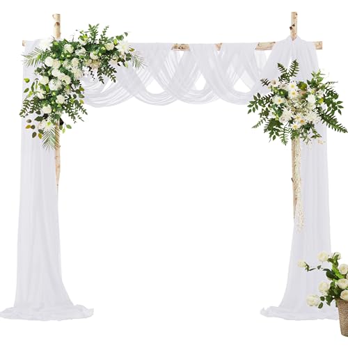 VACVELT Wedding Arch Draping Fabric - White Chiffon, 2 Panels Sheer Drapes, 30 Inch x 20ft Chiffon Backdrop Curtain, Outdoor Sheer Drapery for Ceremony Party Ceiling - color: White, size: 2 Panels