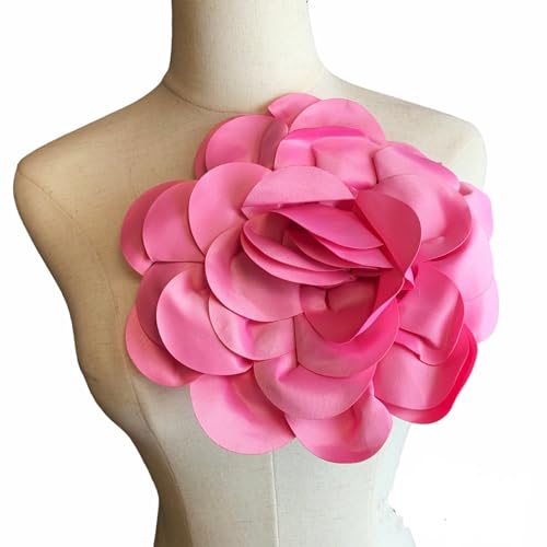 Heyiwell Large Satin Fabric flower for Brooch Pin Wedding Party Dance Dress Suit Clothes Head Hair Accessories DIY Decor 9.45"Inch - color: Pink