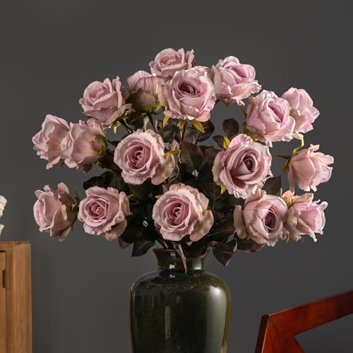 Artificial Flowers Artificial Roses Fake Roses 23.2In Long Stem Artificial Flowers for Tall Vase Silk Rose Suitable for Indoor Decor Wedding Party Decoration DIY Bouquet Autumn 20PCS (Pink) - color: Pink