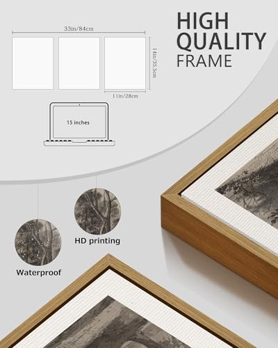 PHOPAGO Vintage Tree Framed Wall Art Retro Forest Wall Decor Nature Wilderness Sketch Paints Modern Bedroom Living Room Decor - 11x14in Natural Framed - color: Brown Tree, size: 14L" x 11W" x 3 Pcs Natural