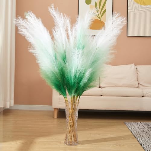 7 Pcs 45" Faux Pampas Grass – Fluffy Artificial Pompous Grass for Tall Floor Vase, Non-Shedding Home Decor, Boho Wedding Flowers, Baby Shower Centerpieces, Bedroom & Living Room Decor (Green Gradient) - color: Green Gradient