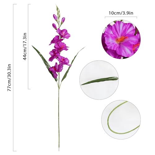 IPOPU 10 PCS Gladiolus Artificial Flowers 30.3 in Gladiolus Flowers Silk Gladiolus Flowers with Stems Artificial Gladiolus Flowers Faux Gladiolus for Home Wedding Office Decoration(Fuchsia) - color: Fuchsia