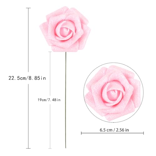 IPOPU Artificial Roses,50PCS Pink Glitter Roses Bouquet Glitter Flowers for Crafts DIY Wedding Bouquet Home Party Decoration(Pink) - color: 50pcs Pink
