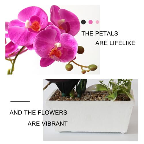Purple Orchid Artificial Flowers Indoor Large Faux Orchids in Pot Phalaenopsis Flowers Arrangement Fake Flowers Dining Table Decor Centerpiece Bathroom Plants Home Decoration - color: Purple