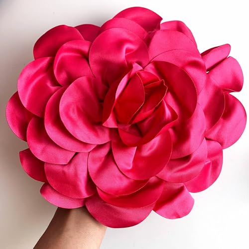 Heyiwell Large Satin Fabric flower for Brooch Pin Wedding Party Dance Dress Suit Clothes Head Hair Accessories DIY Decor 9.45"Inch - color: Hot Pink