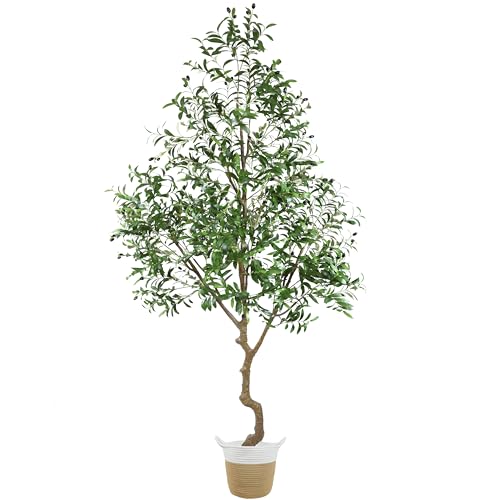 Warmplants 8ft Artificial Olive Tree, 96” Tall Fake Plant with Basket, Indoor Outdoor Faux Large Olive Silk Tree for Home Office Living Room Decor (2400 Leaves) - size: 8ft