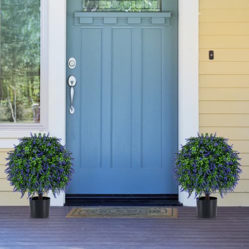 Goplus 22’’ Artificial Lavender Topiary Ball Tree, Set of 2 Faux Potted Plants Artificial Shrubs Bushes with Flowers, Fake Evergreen Artificial Topiary for Indoor Outdoor Home Front Porch Decor - color: Lavender