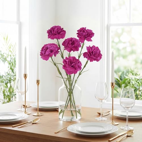IPOPU Carnations Artificial Flowers,6PCS Real Touch Faux Flowers 20'' Realistic Long Stem Fake Carnations for Tall Vases Wedding Party Mother's Day Home Decoration (Rose Red) - color: Rose Red