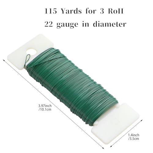 CCINEE 22 Guage Dark Green Floral Wire,3 Rolls 115 Yard Green Florist Paddle Wires for Flower Arrangment, Christmas Wreath Making Garland Decoration Supply - color: Green