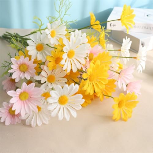 NatureMan Artificial Flowers 12 Bundles Artificial Silk Daisy UV Resistant Outdoor Fake Wildflowers with Stems Daisy Arrangements for Home Hotel Office Garden Decoration (White, Yellow, Pink) - color: White, Yellow, Pink
