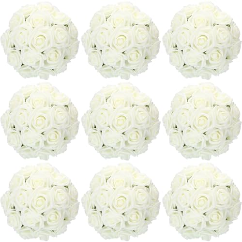 Tigeen 200 Pack White Artificial Roses Flowers Bulk with Stems Artificial Foam Rose Real Looking Fake Flower for DIY Wedding Bouquets Bridal Shower Centerpieces Floral Arrangements Home Decoration - color: White