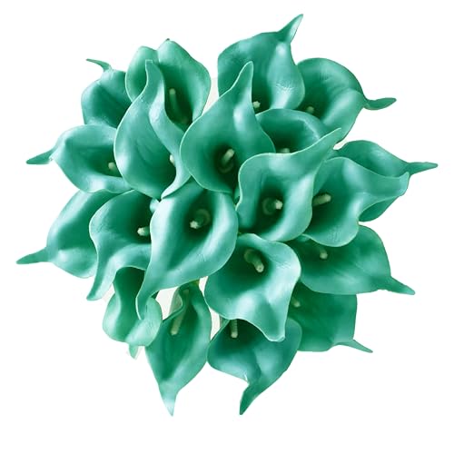 ONLY ART Artificial Teal Calla Lily 20pcs – 13.5" PU Faux Flowers with Flexible Stems, Soft Texture, for New Year and Valentine's Day Home, Wedding & DIY Decor - color: Teal