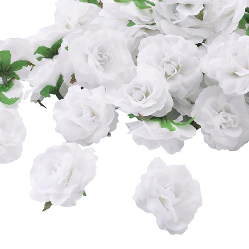 100 Pcs Mini White Roses Artificial Flowers Bulk, 1.9" Small Silk Fake Roses Flower Heads for Decoration,Wedding Centerpieces Bridal Shower Party Home Decor,DIY Crafts (White) - color: White