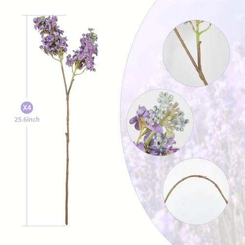 4PCS 25.6inch Lilac Artificial Flowers Purple Fake Delphinium Long Stem Silk Real Touch Flower Faux Lilac Floral Arrangement for Tall Vase Table Centerpieces Wedding Garden Home Decoration（Purple） - color: 25.6inch Purple