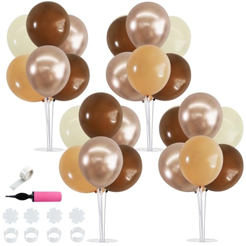 TONIFUL 4 Set Brown Champagne Gold Balloon Stand Centerpiece Table Decorations for Baby Shower Wedding Engagement Bridal Shower Anniversary Thanksgiving Decor Brown Birthday Party Decorations - color: Brown Light Gold