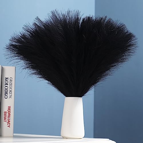 10 Stems Black Pampas Grass Decor - 17.7" Faux Pampas Grass Artificial Pampas Grass Bouquet Flower Arrangement and Vase Filler for Boho Home Wedding Mothers Day Decoration - color: Black