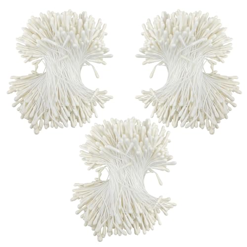 1200 Pcs Flower Stamens, 2mm Creamy White Double Heads Artificial Pearlized Flower Stamens, Hand-Made Matt Floral Stamen for Crafts DIY Christmas Wedding Scrapbook Decoration - color: Cream White