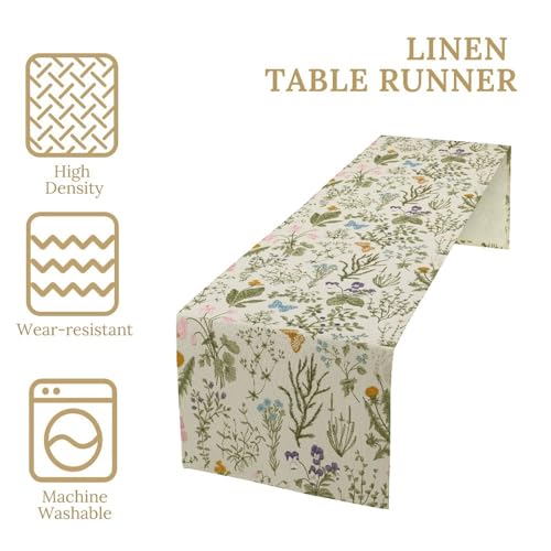 Wildflowers Floral Spring Table Runner, Seasonal Summer Butterfly Kitchen Dining Table Decoration for Home Party Dining Kitchen 13x36in - color: Flower-12, size: 13x36in