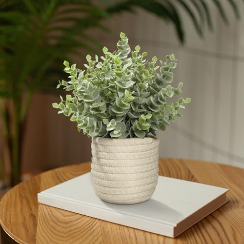 Hopewood Faux Plants, Fake Plants Eucalyptus Potted for Home Office Desk, Artificial Eucalyptus with a Weave Basket for Indoor Greenery Tabletop - color: Green Plant Style E