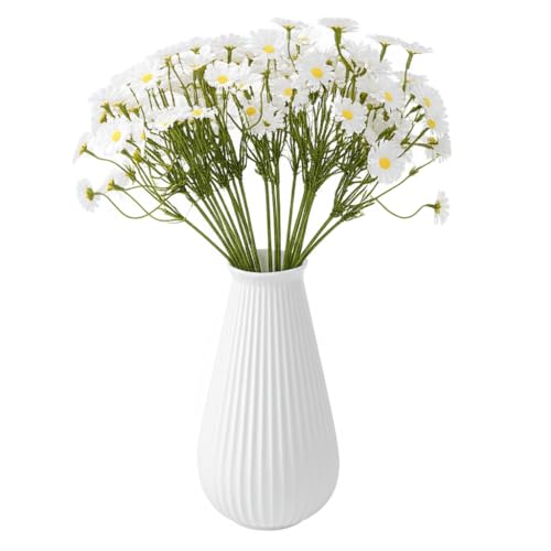 Artificial White Daisy Flowers, 6 Bouquets with 36 Stems, 10 Inch Fake Daisies, Spring Wildflowers for Table Decor