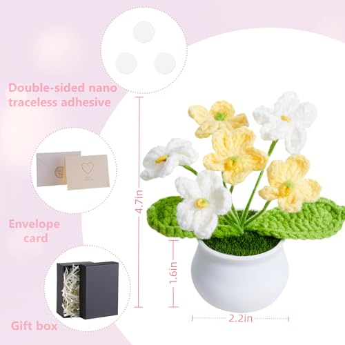 Crochet Flowers Cute Gradient Yellow Handmade Knitted Potted Flower Plants Valentines Gifts for Mom Teacher Birthday Graduation Desk Decor Car Dashboard Home Room Office Decorations for Women - color: Gradient Yellow