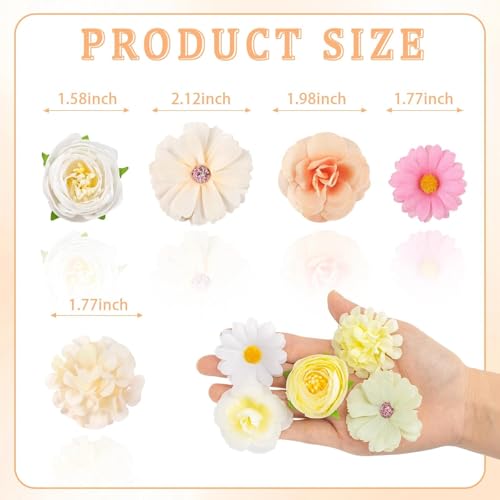 Fake Flower Heads for Crafts, 66PCS Mini Artificial Flowers Bulk, Small Silk Daisy Rose Sunflower Faux Floral Heads for DIY Hair Clips, Wedding Cake, Graduation Cap, Wreath & Party Decoration - color: White