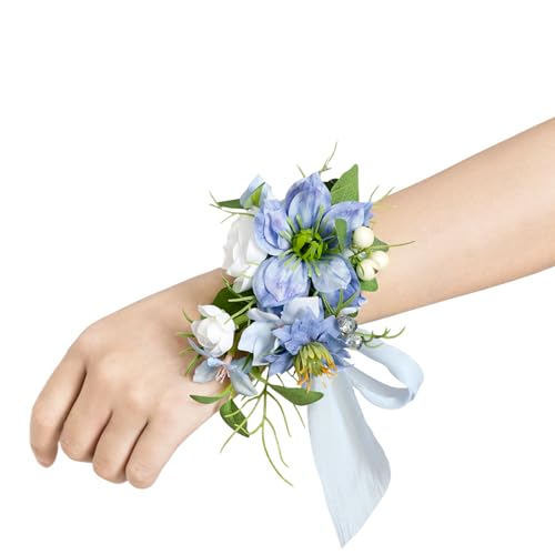 Ling's moment 2pcs Prom Wrist/Shoulder Corsage Artificial Flower, Girl/Mother Homecoming/Wedding Corsage Wristlet Décor, etc. Blue Berry - color: Blu-blue & Berry