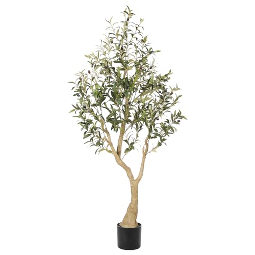 Realead Artificial Olive Tree 5FT - Realistic Faux Olive Tree Plants with Thick Trunk and Lifelike Fruits - Large Fake Olive Trees for Home Office Living Room Floor Decor Indoor - size: 5ft