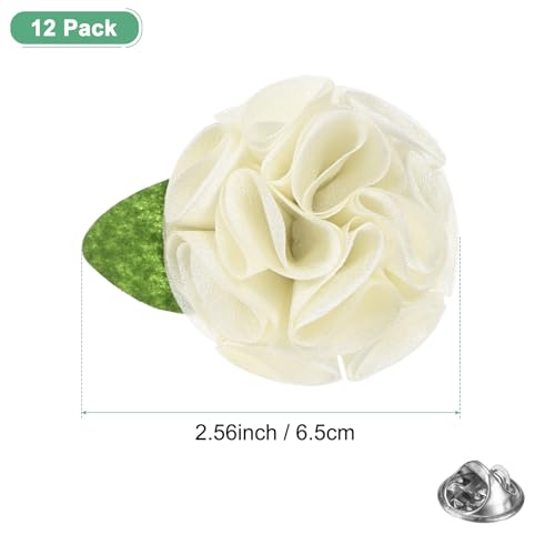 M METERXITY 12-Pack Lapel Pin for Men, Handmade Flower Brooch Button Pins for Men Suits, Formal Boutonnieres - color: White