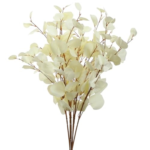 3 PCS Artificial Eucalyptus Stems Long 33" Fake Eucalyptus Leaves Branches for Vase Home Wedding Party Decorations, Cream White - color: Cream White*3