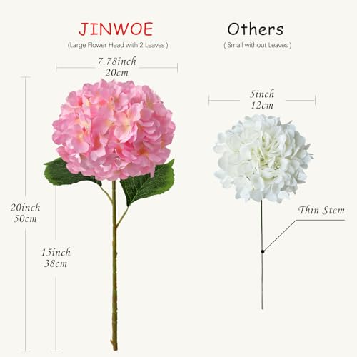 JINWOE 5pcs Pink Silk Hydrangea Fake Flowers, 20Inch Large Lifelike Artificial Flowers Bouquets Faux Hydrangea Stems for Home Wedding Party Table Core Indoor Home Decoration - color: Pink