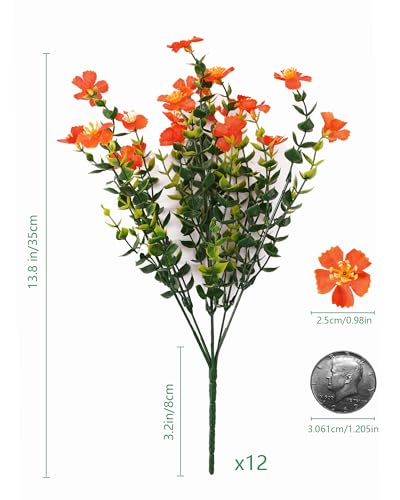 Artificial Fall Flowers for Outdoors, 12 Bundles Fake Orange Flowers for Outdoor Planters, Faux Mums with Silk Flowers for Porch Decor Garden Patio Home Aesthetic (Pure Orange) - color: Pure Orange