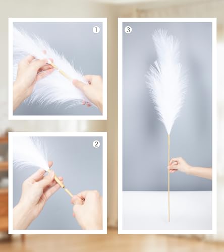 9 Pcs 45" Tall Pampas Grass White Decor, Long Stem Artificial Flower Floor Vase Large Faux Floral Pompas Fake Plants Dried Bouquet Arrangement Vase Filler for Boho Home Wedding Decoration - color: 9 Pcs 45" White Style