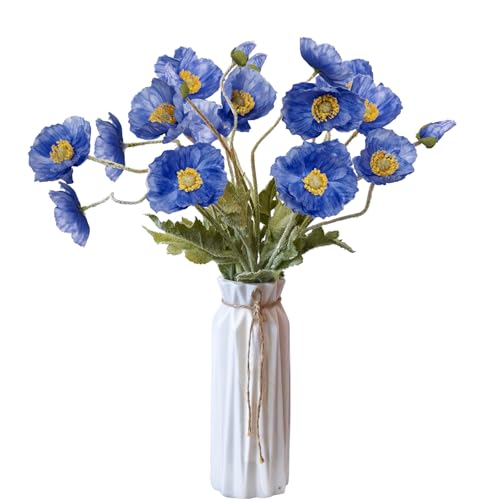 Artificial Flowers 5Pcs Poppies Flowers Artificial Silk Flowers for Home Office Wedding Outdoor Decor (Blue) - color: Blue