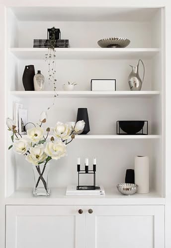 Briful Artificial Magnolia Flower Arrangement with Glass Vase, 18.5in White Faux Magnolia Flowers Fake Floral Centerpiece for Eleglant Home Office Room Table Shelf Décor - color: Cream White