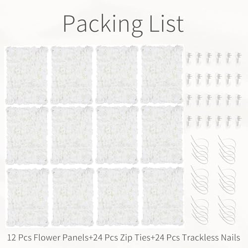 Flower Wall Panel Backdrop: 12 Pcs 24 x 16 Inch White Artificial Hydrangea Floral Panels - color: White, size: 12 PCS