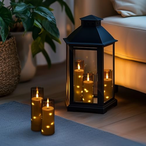 Homemory Flameless Candles with Star String Fairy Lights, Battery Operated Candles, LED Candle, Fake Candles with Remote Control and Timer, Modern Home Decor, Grey, Set of 5 - color: Grey-5pcs, size: 5pcs, D2.2"x H5"5"6"7"8"