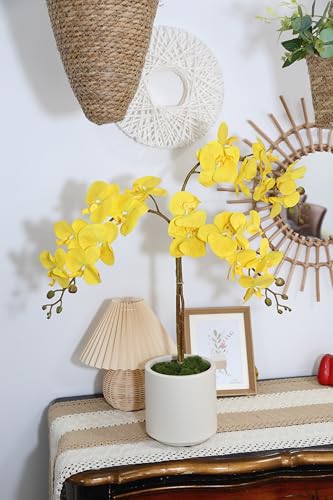 35.4" Yellow Orchids Artificial Flowers 5PCS Fake Orchid Long Stem Phalaenopsis Silk Orchids That Look Real for Tall Vase Bridal Shower Home Party Wedding Decoration (Yellow) - color: Yellow