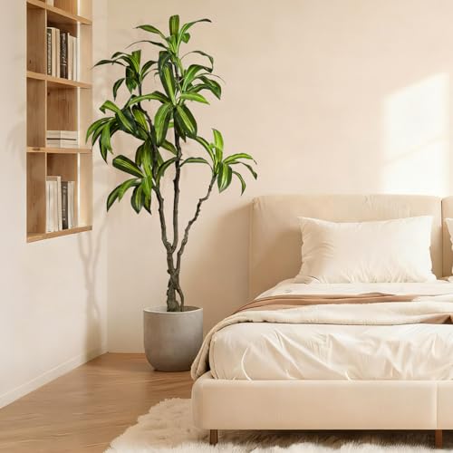Artificial Dracaena Tree 6.5ft(78in) Faux Floor Plant for Indoor Decor Realistic Potted Tree with Texture Lifelike Leaves and Natural Wood Trunk for Home Living Room,Office Perfect Housewarming Gift - color: Dracaena Tree, size: 6ft