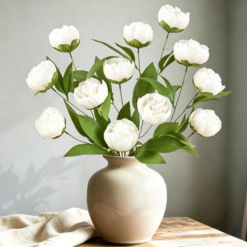 Dremisland 3 Pcs Faux Peonies Artificial Flowers 27" Faux Peony Stems Flowers White Peonies Branch for Vase Filler DIY Bouquet Centerpiece Floral Arrangements Home Wedding Bridal Showers Decor - size: 3PCS