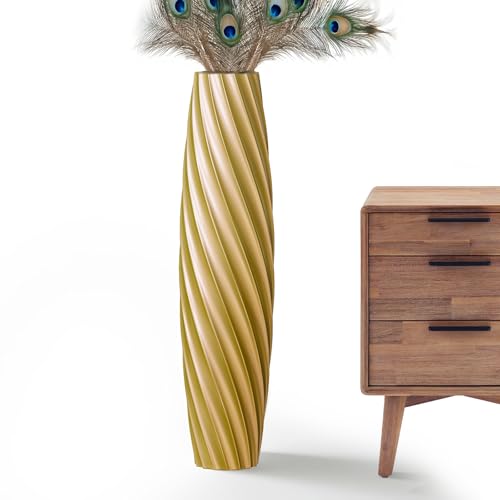 Tall Floor Vase, 23.6 inches Tall Vases Sturdy, Luxury, Textured for Decorative Branches Dried Flowers, Floor Vase for Rustic, Living Room, Shelf Decor (Gold) - color: Gold