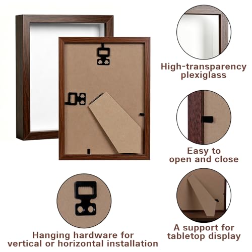 8x10 Shadow Box - Walnut Color Wooden Deep Picture Frame with Shatter-Resistant Panel for Wall Decor | 3D Display Case for Military Medals,Flowers,Photos and Crafts | Easy to Open & Ready to Hang Gift - color: Walnut Color, size: 1Pcs 8X10in