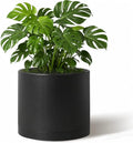 Giraffe Creation 10 Inch Cylinder Plant Pot, Modern Round Planter with Drainage Holes and Saucer, Lightweight Plastic Flower Pot for Indoor Outdoor Plants, Black - color: Black 10 Inch
