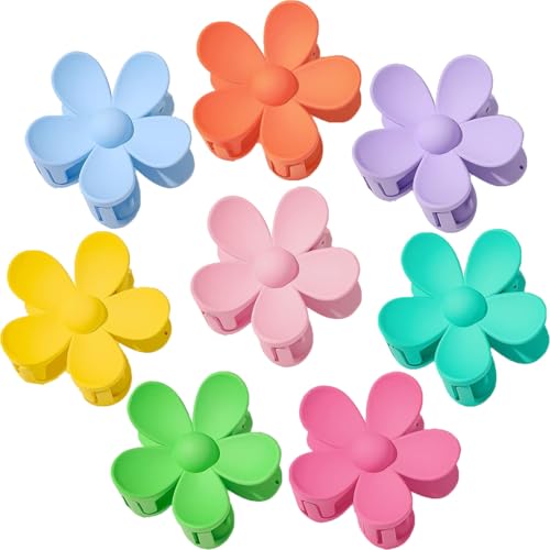 Flower Hair Clips, 8PCS Large Claw Clips for Women Thick Thin Hair, Big Cute Matte Hawaiian Flower Hair Claw Clips for Women Girls Styling Gifts 8 Colors - color: Color A:Rainbow Color