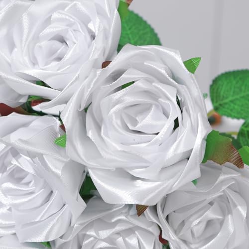 100 Pcs Pre-Made Satin Petals for Eternal Roses, Half-Finished DIY Craft Kit for Wedding, Birthday, Anniversary Bouquets(White) - color: 100 Pcs White