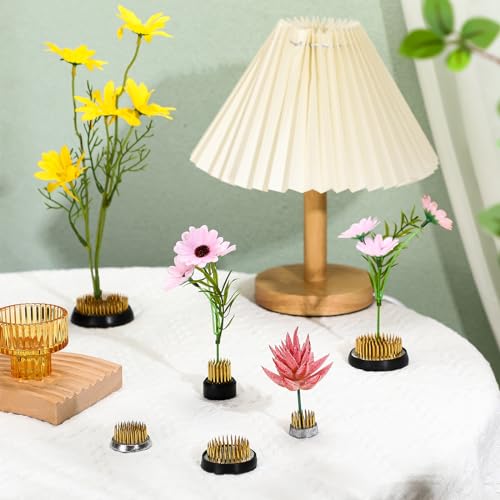 Sliner 6 Pcs Flower Frogs Round 2.4/2/1.6/1.3/1/0.9 Inches Floral Frogs Flower Holder Japanese Ikebana Vase Kenzan Floral Arranger Fixed Tools Arrangement Pin for Home DIY Craft Decoration(Brass) - size: 6 Size