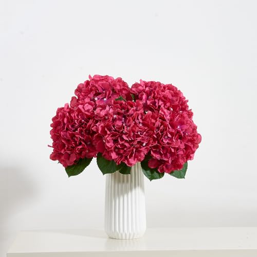 8Pcs Fake Flowers Silk Hydrangea Artificial Flowers Bouquets Faux Hydrangea Stems for Home Table Centerpieces Wedding Party Decoration - color: Fuchsia
