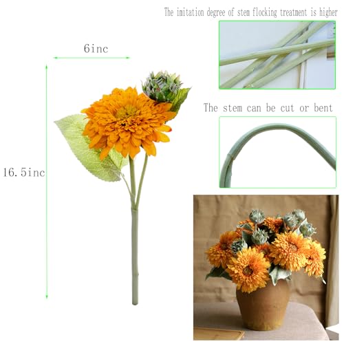 Kimura's Cabin 5Pcs Fake Sunflowers Artificial Flowers 16.5" Long Stem Indoor Fake Flowers in Vase for Wedding Bouquets Home Autumn Garden Outdoor Coffee Table Centerpiece Decor Orange Flowers - color: Orange Yellow