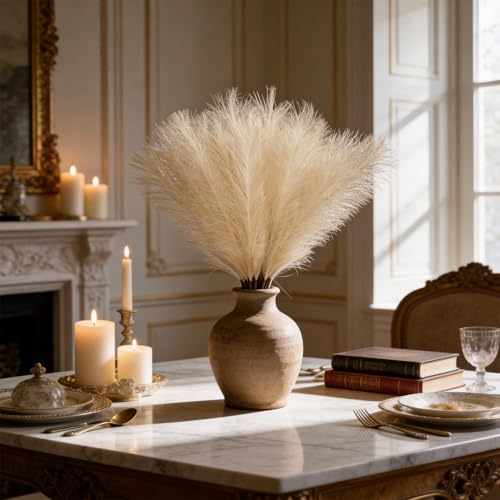 50pcs Faux Pampas Grass Beige 21.6 Inch Non-Shedding for Modern Neutral Home, Boho Wedding and Cream Tone Vase Arrangements - color: Beige