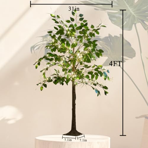 Hairui Artificial Ficus Silk Tree Lights 4FT 140LED Fairy Lights, Faux Plant Tree with Lights for Home Room Spring Summer Decoration Inside - style: 4FT Ficus Silk Tree